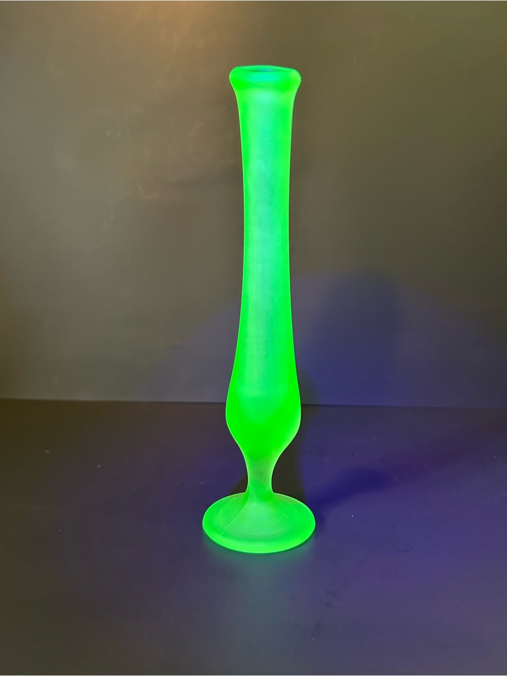 Mint Green Satin Uranium Glass Bud Vase